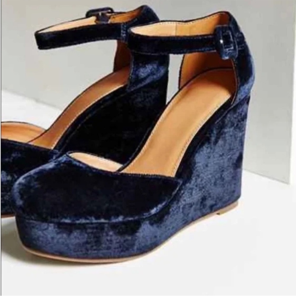 Urban Outfitters Velvet Ankle Strap Platform Wedges